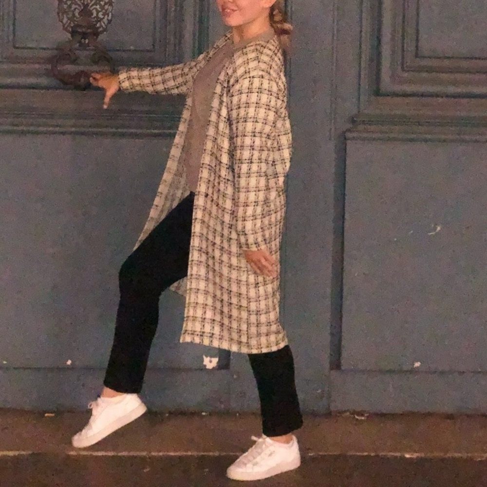 Black & Tan Tweed-inspired Plaid Duster Jacket - Picture 3 of 3